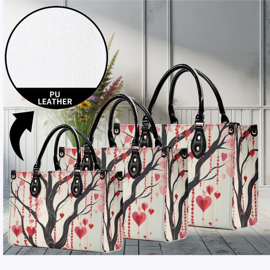 Luxury Women vegan leather Handbag tote beautiful Valentines day Holiday season tree of hearts design
