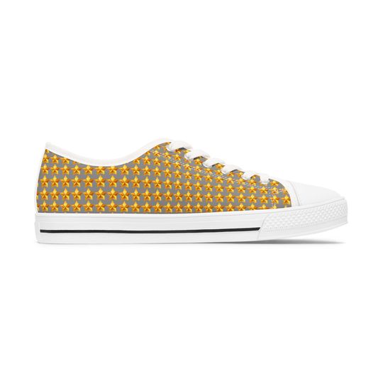 Grey Cheerful Star Patterned Women Low Top Sneakers Perfect for Spring, Casual Wear, Gifts, Festivals, Everyday Style, Unique Footwear