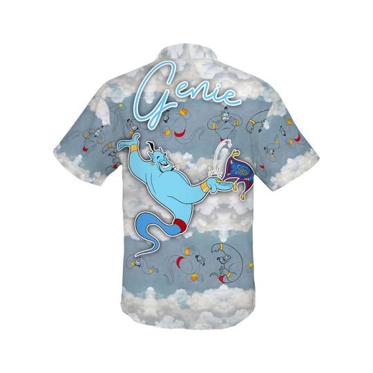 Genie Aladdin Gray Blue Cloud Pattern Disney Hawaiian Shirt