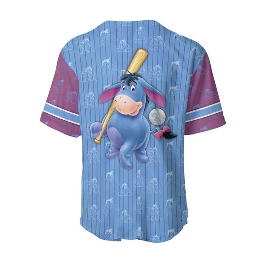 Eeyore Donkey Blue Purple Patterns Disney Unisex Cartoon Custom Baseball Jersey