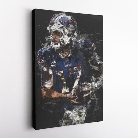 Josh Allen Painting Buffalo Bills football Hand Made Poster Print Wall Art Man Cave Gift Home Kids Decor