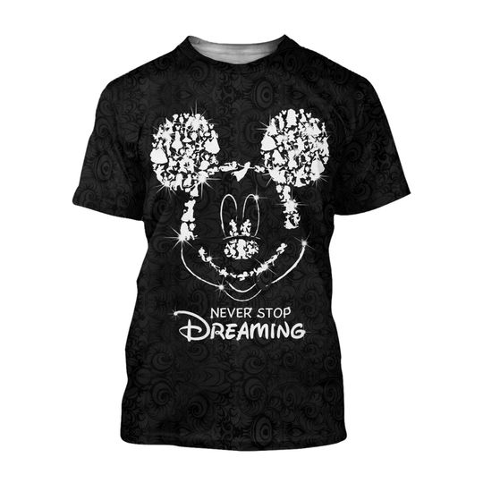 Smile Mickey Black Silver Glitter Bling Patterns Disney 3D T-shirt