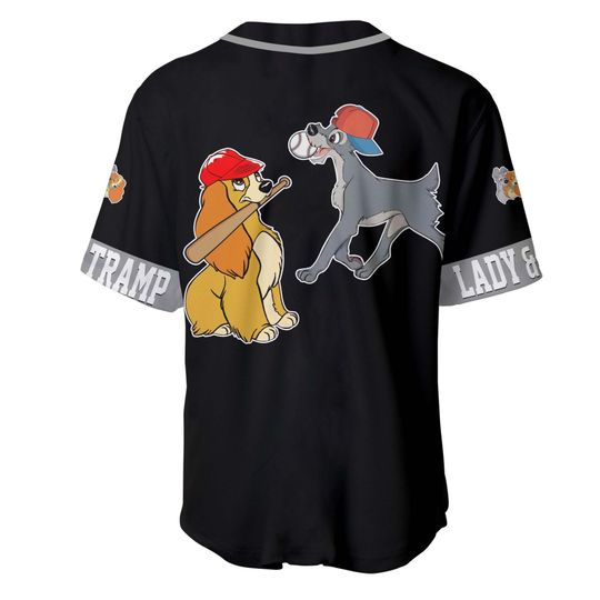 Lady And The Tramp Dogs Gray Black | Disney Baseball Jersey Personalized