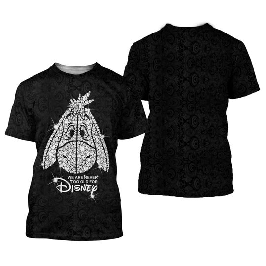 Eeyore Donkey Black Silver Glitter Bling Patterns Disney 3D T-Shirt