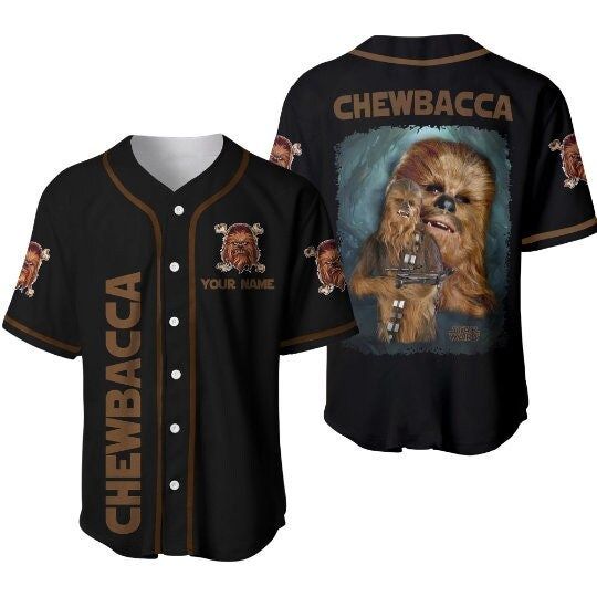 Star War Chewbacca Chewie Black Brown Jersey | Disney Custom Baseball Jersey
