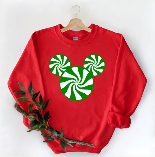 Fun Matching Disney Christmas Sweatshirt, Mickey Peppermint Swirl Sweatshirt