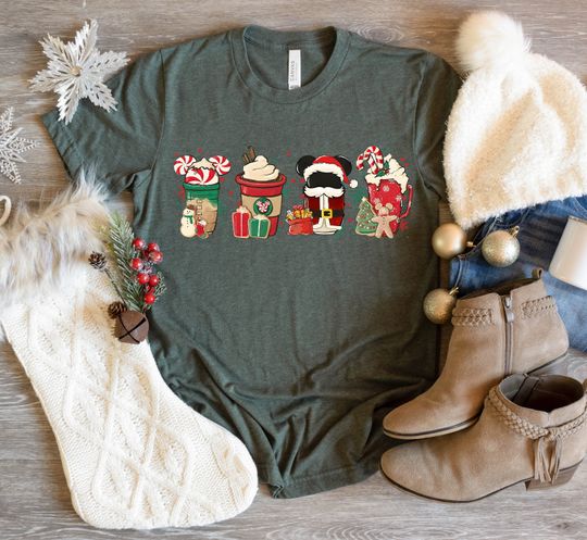 Christmas Coffee Sweatshirt, Cute Disney Christmas, Peppermint Iced Latte Snowmen