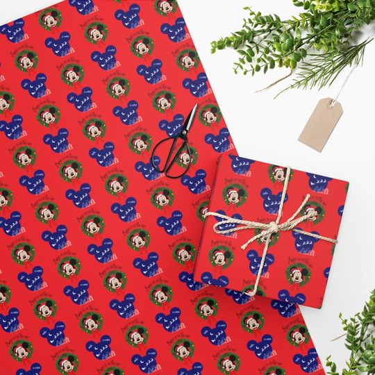 Disney Wrapping Paper, Christmas Wrapping Paper, Mickey Mouse, Red Wrapping Paper