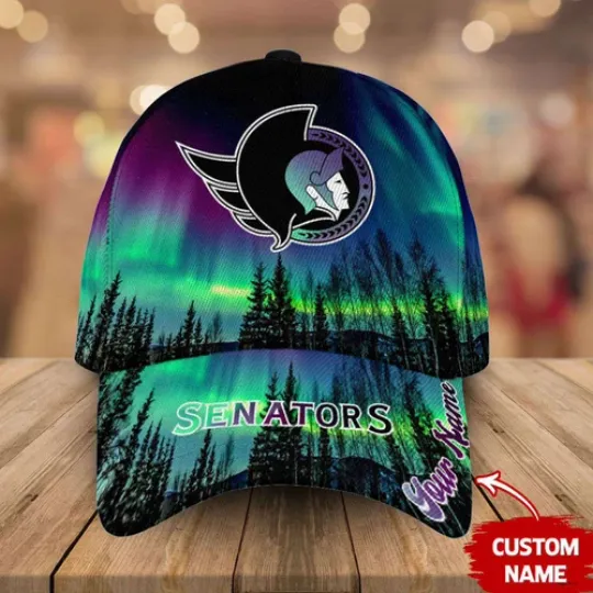 Personalized Ottawa Senators Baseball Cap Northern Lights Hockey Hat Gift