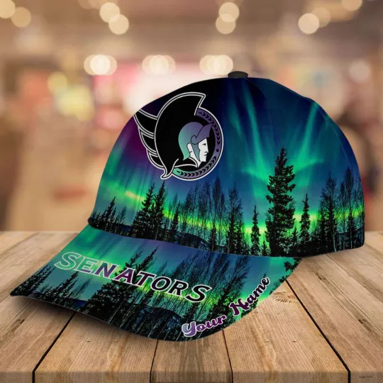 Personalized Ottawa Senators Baseball Cap Northern Lights Hockey Hat Gift