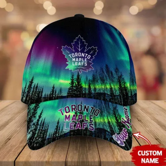Personalized Toronto Maple Leafs Baseball Cap Northern Lights Hockey Hat Gift
