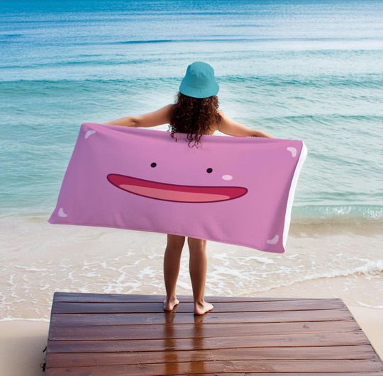 Minimal Ditto Poke Towl, Kids Beach Towel, Cartoon Design Pool Towel, Birthday Gift, Gift for 90's, Gift for Him/Her, Poke Gift