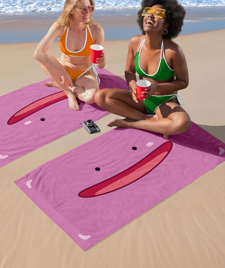 Minimal Ditto Poke Towl, Kids Beach Towel, Cartoon Design Pool Towel, Birthday Gift, Gift for 90's, Gift for Him/Her, Poke Gift