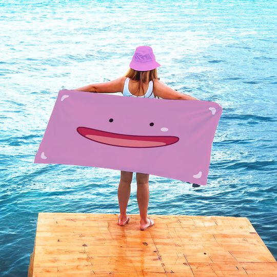 Minimal Ditto Poke Towl, Kids Beach Towel, Cartoon Design Pool Towel, Birthday Gift, Gift for 90's, Gift for Him/Her, Poke Gift