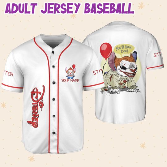 Personalized Disney Horror Stitch Pennywise, Custom Disney Jersey
