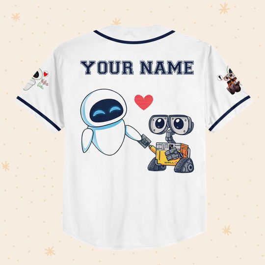 Personalized Disney Pixar WALL-E And EVE Baseball Jersey