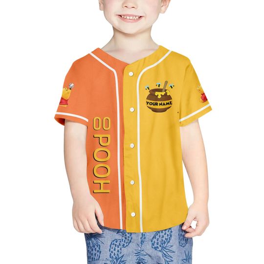 Personalize Pooh Baseball Orange Yellow Disney Baseball Jersey