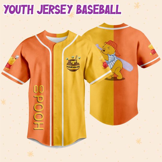 Personalize Pooh Baseball Orange Yellow Disney Baseball Jersey