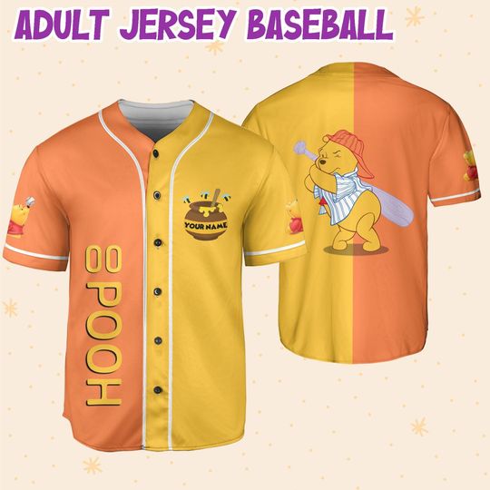 Personalize Pooh Baseball Orange Yellow Disney Baseball Jersey
