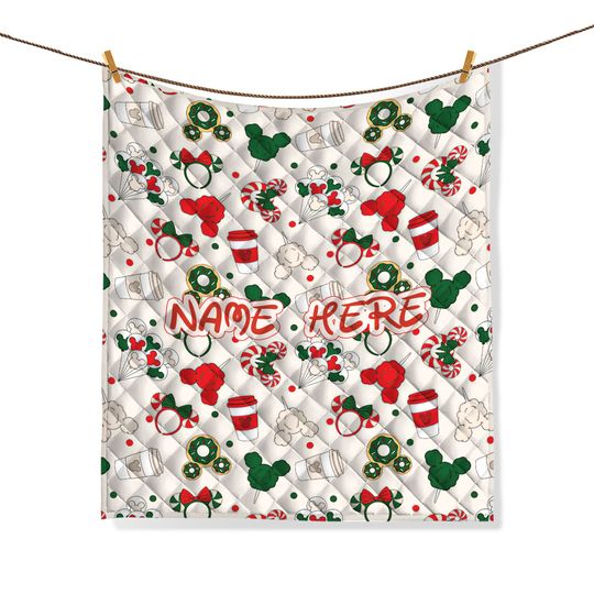 Personalized Christmas Mickey Quilt Bedding Set, Custom Name Disney