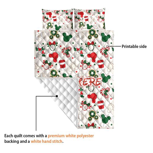 Personalized Christmas Mickey Quilt Bedding Set, Custom Name Disney