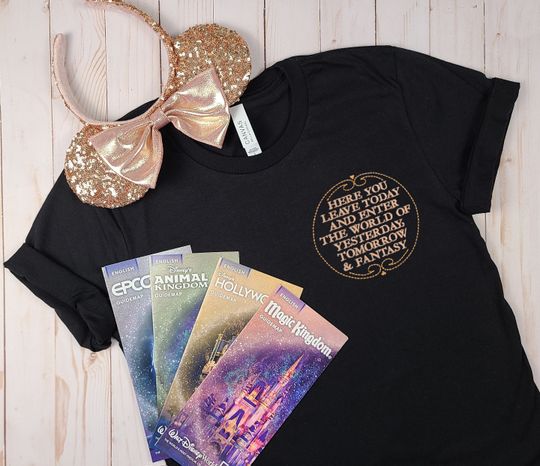 Disney World Welcome Plaque Black Embroidered Shirt