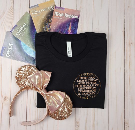 Disney World Welcome Plaque Black Embroidered Shirt