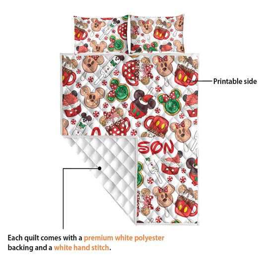 Personalized Christmas Mickey Quilt Bedding Set, Custom Disney Christmas Snack