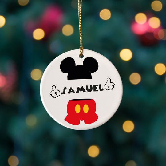 Mickey Mouse Ornament, Disney Mickey Mouse Ornament, Custom Name Ornament