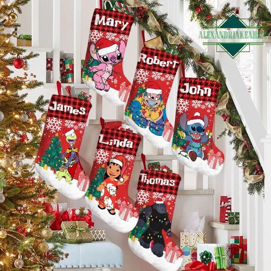 Personalized Disney Characters Christmas Stocking, Lilo & Stitch Christmas Stocking