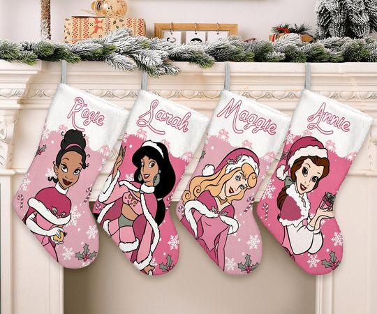 Custom Pink Princess Christmas Stocking, Team Princess Stocking, Disney Princess