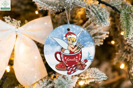 Personalized Tinkerbell Christmas Coffee Ornament, Disneyland Tinker Bell Ornament