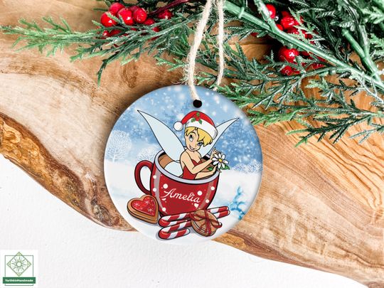 Personalized Tinkerbell Christmas Coffee Ornament, Disneyland Tinker Bell Ornament