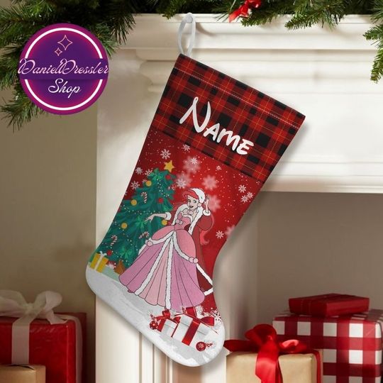 Personalized Disney Princess Christmas Stocking, Stocking With Name, Disney Princess Characters Stocking