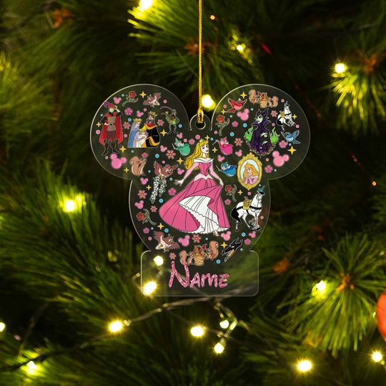 Personalized Mickey Ears Disney Princess Girl Ornament, Aurora Princess Ornament