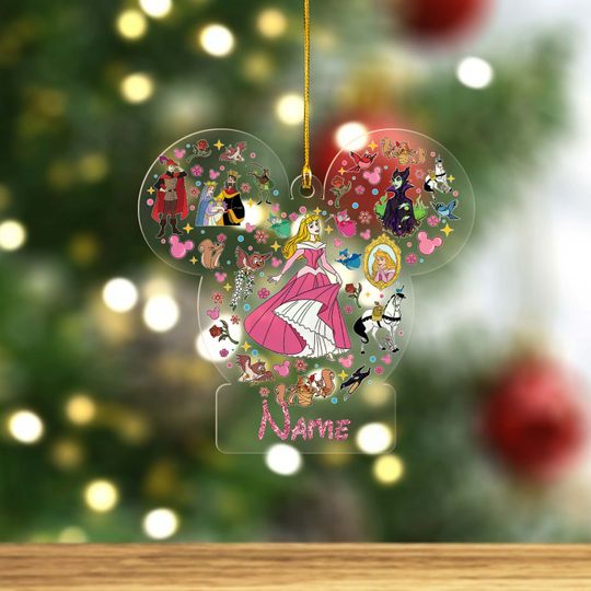 Personalized Mickey Ears Disney Princess Girl Ornament, Aurora Princess Ornament