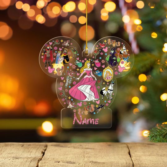 Personalized Mickey Ears Disney Princess Girl Ornament, Aurora Princess Ornament