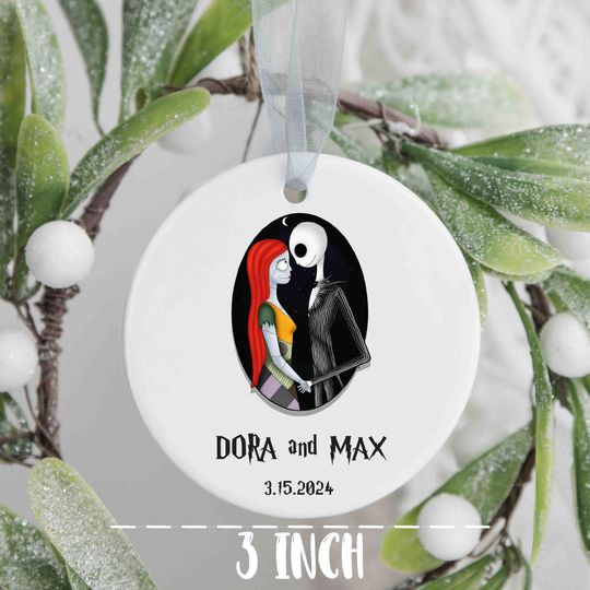 Nightmare Before Christmas, Jack & Sally Ceramic Ornament, Christmas Gift, Disney Ornament