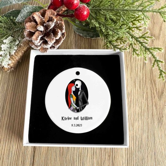 Nightmare Before Christmas, Jack & Sally Ceramic Ornament, Christmas Gift, Disney Ornament