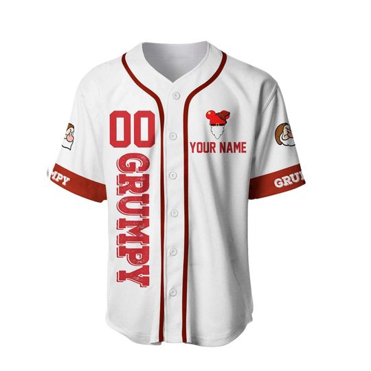 Grumpy Dwarf White Dark Red Disney Baseball Jersey, Custom Disney