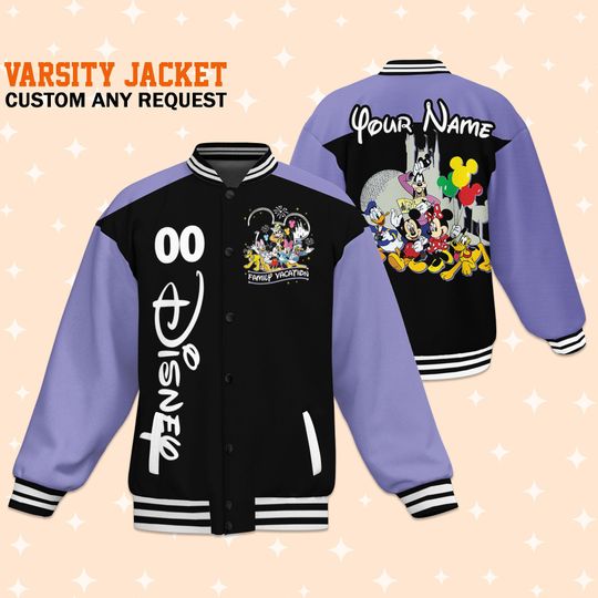 Custom Disney Trip Purple Varsity Jacket, Adult Varsity Jacket