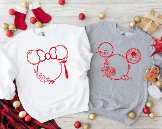 Chinese New Year Dragon Disney Shirt,2024 New Year Minnie And Mickey Head T-shirt