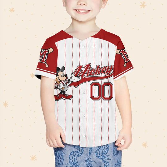 Custom Crimson Mickey Baseball Jersey, Disney Game Day Baseball Jersey