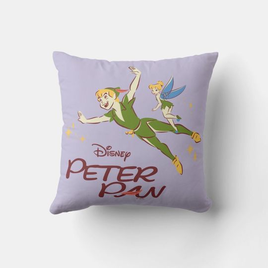 Peter Pan And Tinkerbell Disney Throw Pillow, Disney Fan Gift, Disney Decor