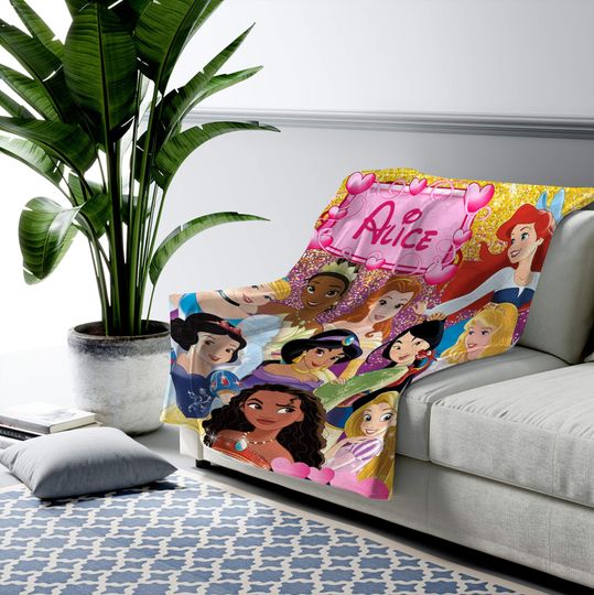 Personalized Name Disney Princess Blanket, Magic Kingdom Fleece Blanket