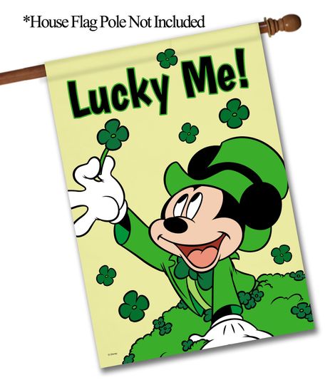 Disney Mickey Mouse Happy St Patrick's Day Garden Flag, Shamrock Flag, Lucky Flag