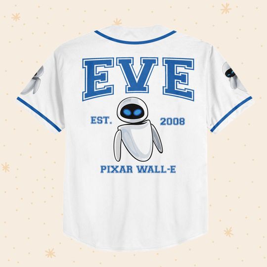 Personalized Disney Pixar WALL-E EVE Vintage Characters Custom 3D Disney Baseball Jersey