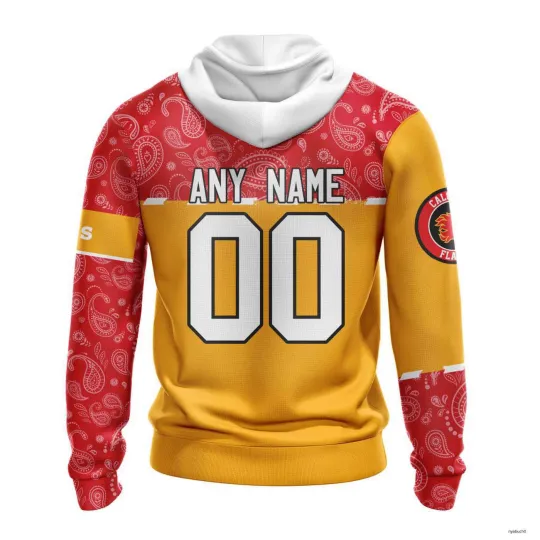 Personalized Calgary Flames Hoodie Pullover Paisley Hockey Apparel