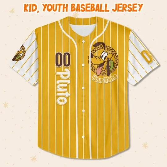 Personalize Retro Pluto Jersey, Personalize Disney Pluto Custom Kid Youth Adult