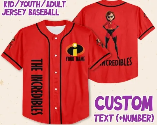 Personalized Disney The Incredibles Elastigirl Custom Kids Youth Baseball Jersey
